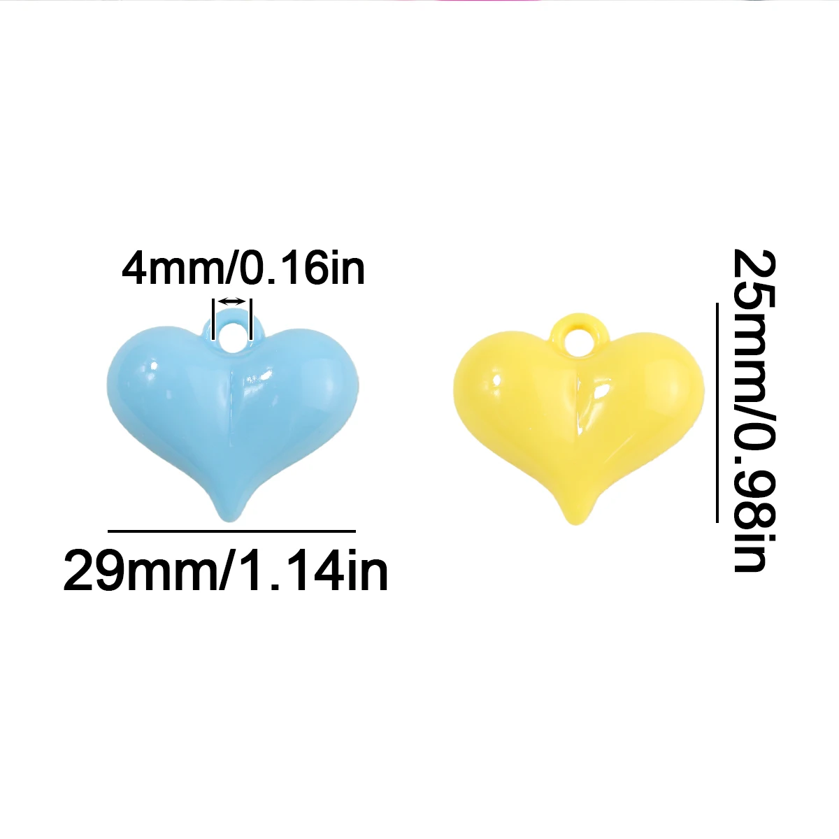 2pcs Acrylic Coated Beads with Hanging Holes Heart-Shaped Assorted Colors Handmade DIY Jewelry Bead Bracelet Necklace Accessorie