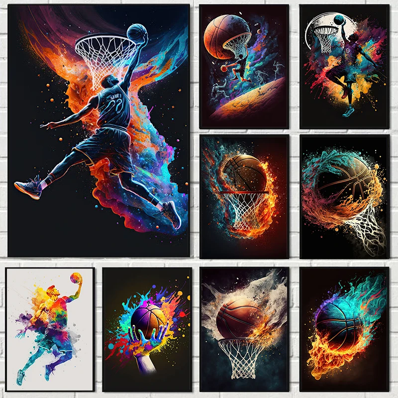 Colorful Sport Basketball Posters Prints Canvas Painting Nordic Sports Wall Art Picture for Kid Teen Boys Gift Room Gym Decor