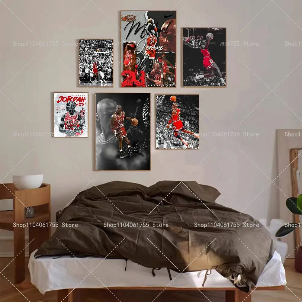 Baseket Ball Star M-Michael J-Jordan Poster Self-adhesive Art Waterproof Paper Sticker Coffee House Bar Room Wall Decor view 2
