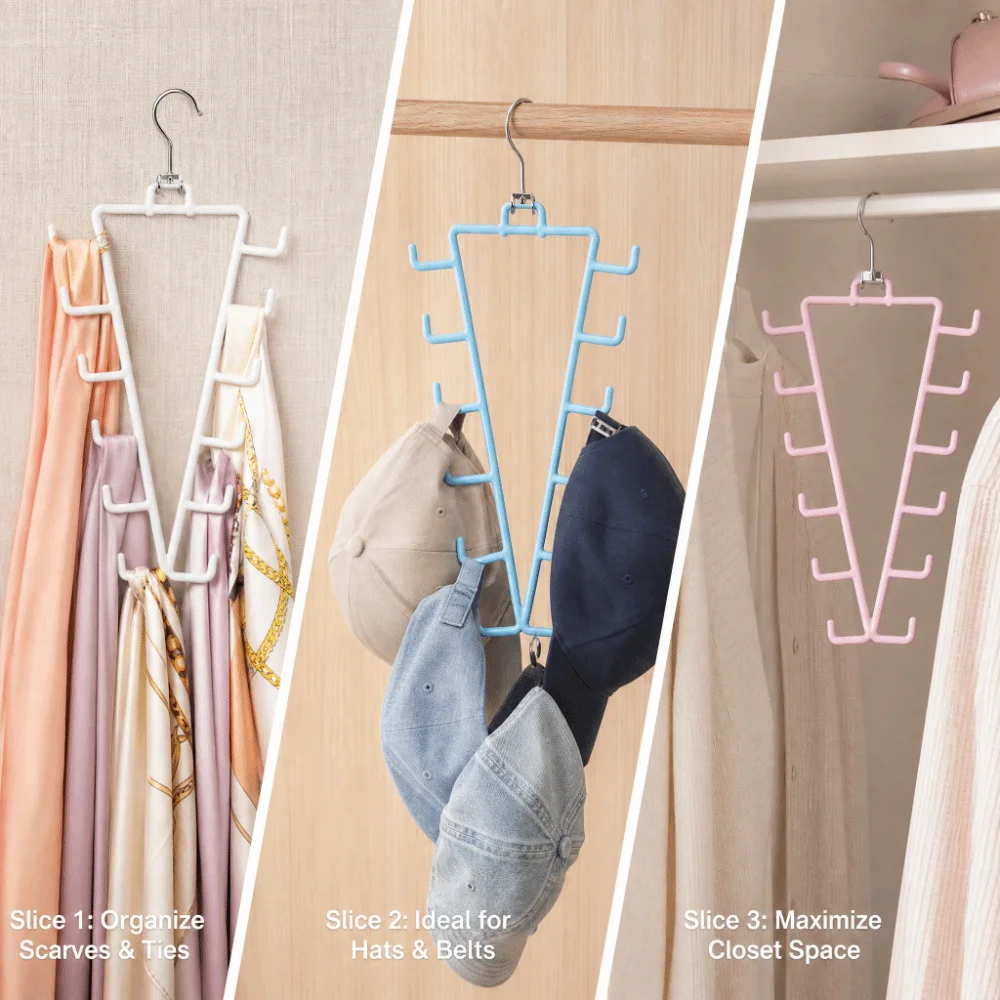 2Pcs 12 Hooks Metal V Shaped Hanger Rotatable Space Saving Laundry Hanger Iron Art Anti-Slip Hat Storage Rack Home Storage