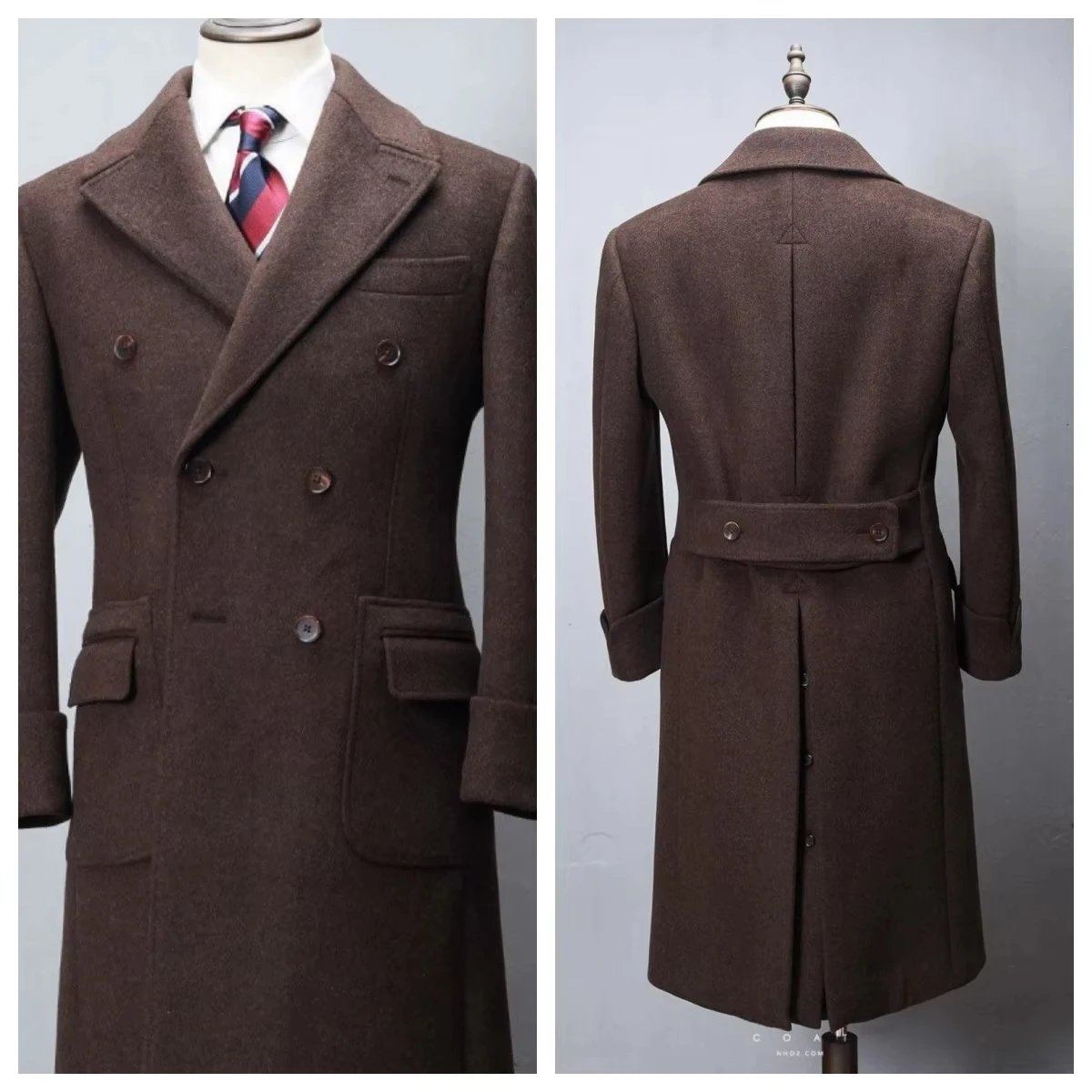 

Vintage Men's Tweed Long Overcoat Double Breasted Peak Lapel Wool Cotton 1 Piece Blazers Formal Jacket Windbreaker Customizable