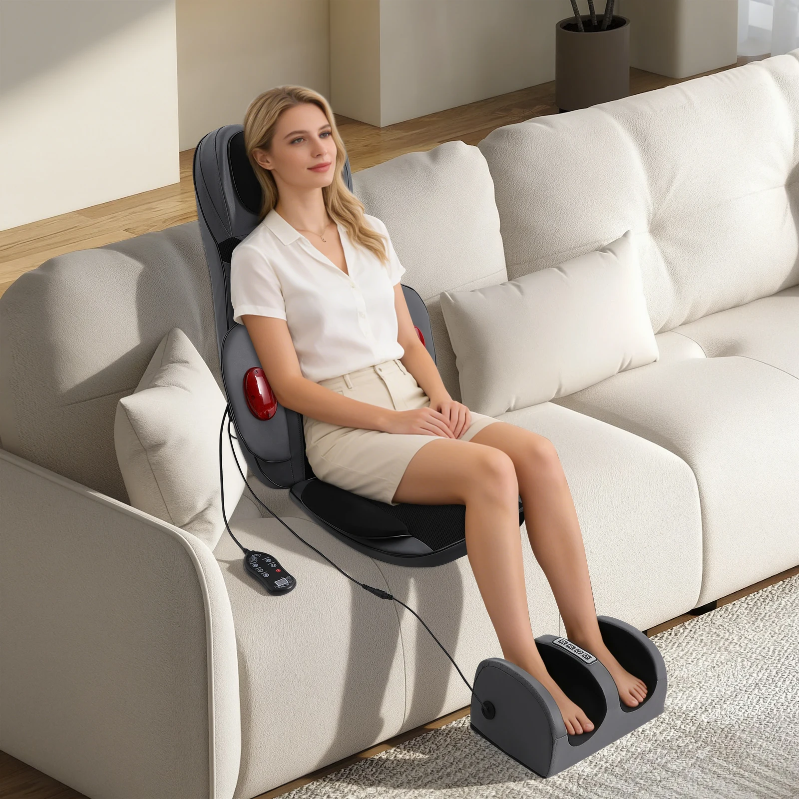 24W Multifunktions-Rückenmassagekissen mit Fußmassagegerät, Fußstützenmassage mit Wärmefunktion, Vibration für Sofas, Autos – Detail 3