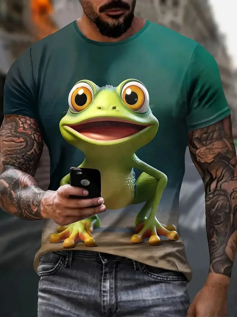 Funny 3D Cute Frog Pattern Printed Men's T-shirt Summer Casual Daily Street Short sleeved children T-shirt Super Large Men's top