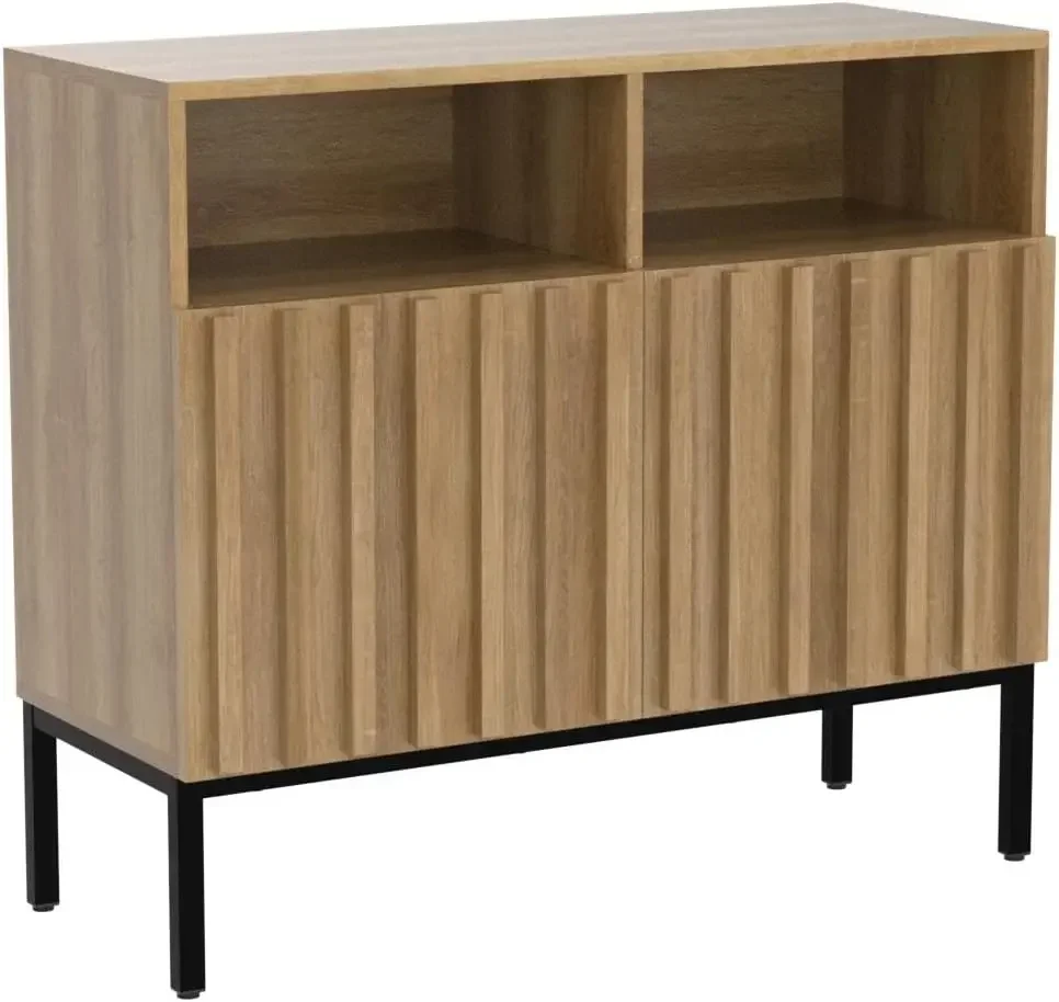 

Nordic Storage Cabinet, Modern Rustic Buffet Sideboard, Fluted Panel Doors, Console Credenza, Leveler for Living Room Double