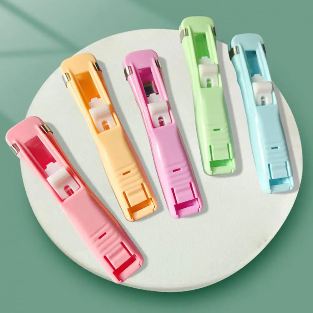 Push Clip Stapler Staple 50 Stapler Clips 40 Sheet Capacity Desk Document Handheld Paper Clam Clip Dispenser School Supplies