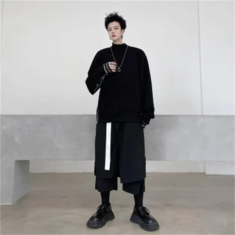 

Autumn Leg Pants Man And Wide New Spring Style Punk Irregular False Two Design Leisure Loose Large Size Seven Minutes Pants