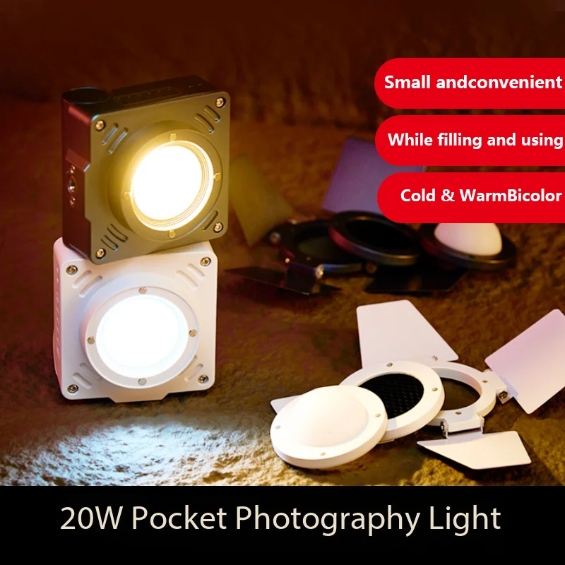 ZSYB W20B 20W Mini Fill Light Dimmable 2700K-6500K Portable LED Camera Video Light with Cold Shoe and 5000mAh Rechargable