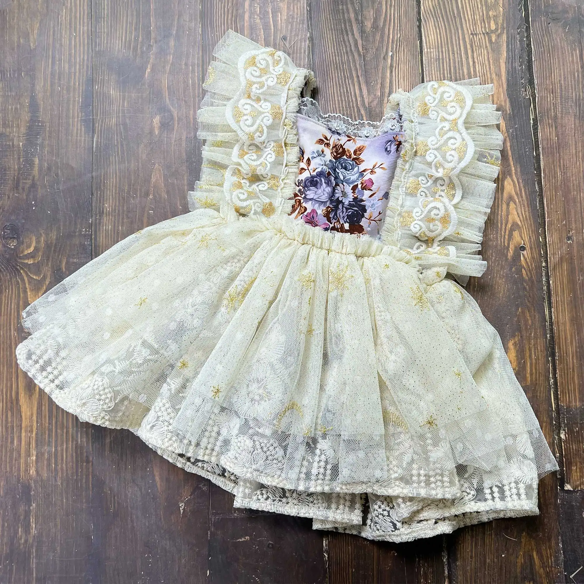 

1-6 Years Old Sleeveless Tulle Ruffled Lace Flower Girl Dresses Kids Girls Clothes Birthday Party Elegant Princess Ball Gown