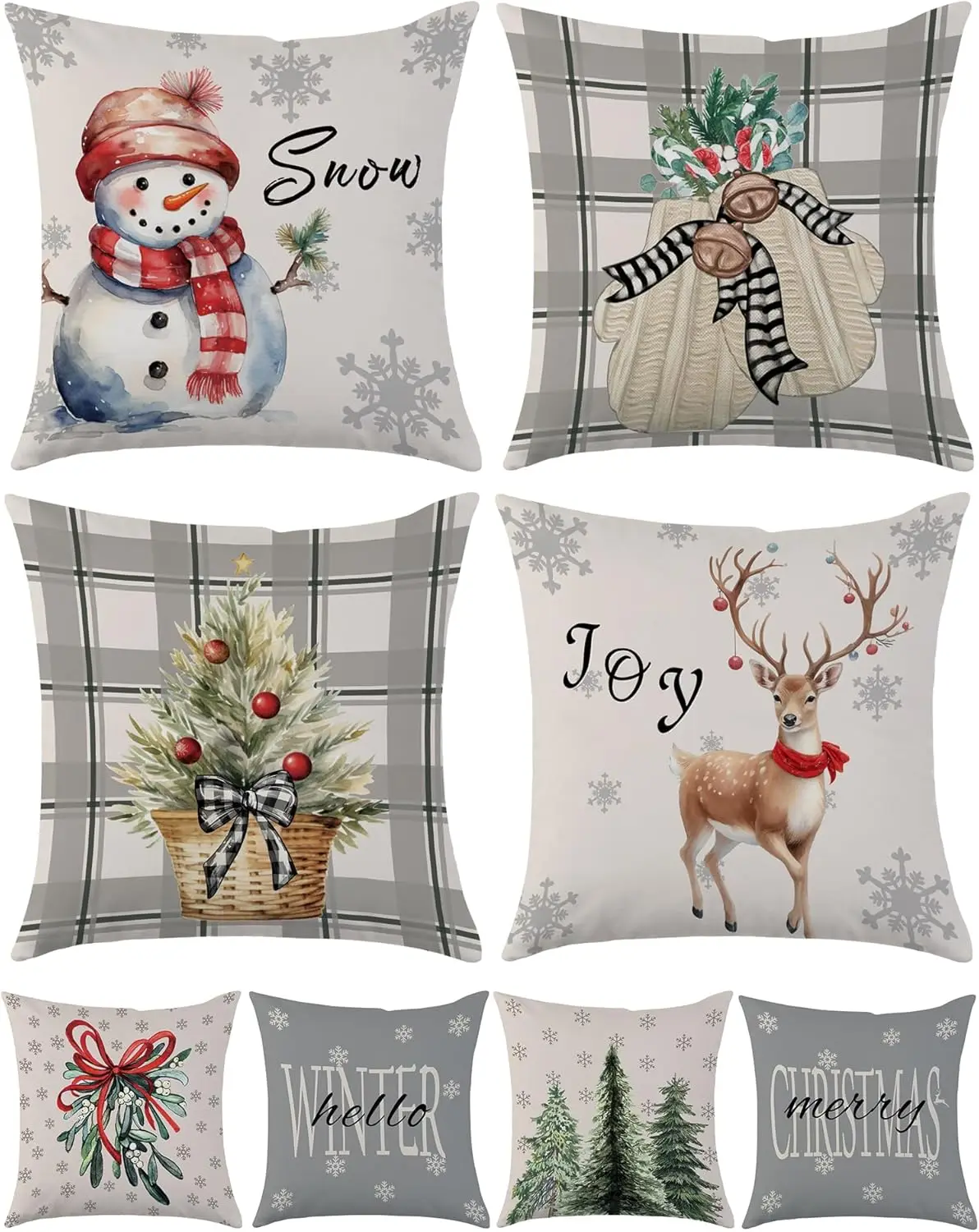 

Christmas Snowman Throw Pillow Covers 18 x 18 Inch Set of 4 Xmas Tree Reindeer Gloves Eucalyptus Pillow Cover Winter Holiday Str
