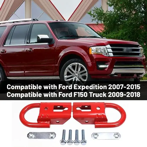 

Red Heavy-Duty D-Ring Tow Hooks For Front Bumper Left And Right Side Fit Ford F150 2009–2018 Expedition 2007–2015