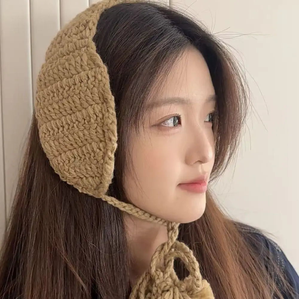 Soft Windproof Winter Lace Up Earmuffs Y2k Headband Women Ear Cover Wool Foldable Laced-Up Bib Daily