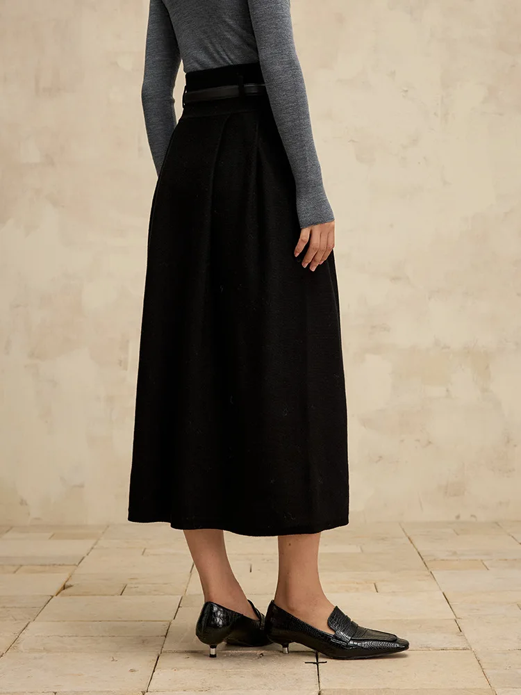 Birdtree, Wool Blended, Elegant Skirts For Women, With Belt Skirt, Fashion All-match Bottom Dress, 2024 Autumn Winter B49503QM