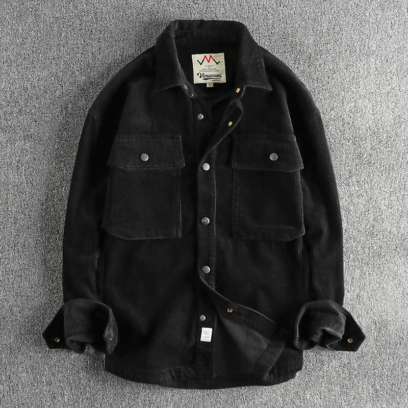 0.9kg Woven Corduroy Men Jackets Autumn Winter Pockets Thick Heavyweight Shirts Coats Vintage Casual Loose Workwear Tops Outwear