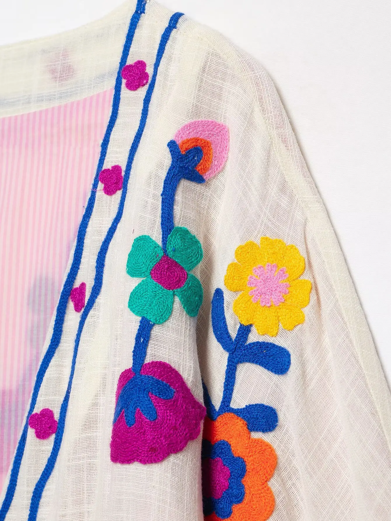Lässige Damen-Kimono-Mäntel mit Blumenstickerei, Herbstmode 2026, langärmelige Oberteile mit Bindung, Vintage, lockere Streetwear-Oberbekleidung – Detail 6