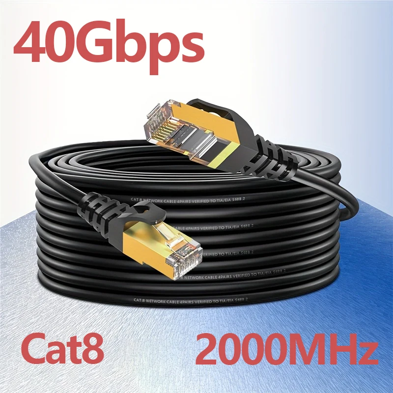Cat8 Ethernet Cable (40 Gbps, 2000 MHz), RJ45 Cat 8 Network Cable for Router, Modem, LAN Internet