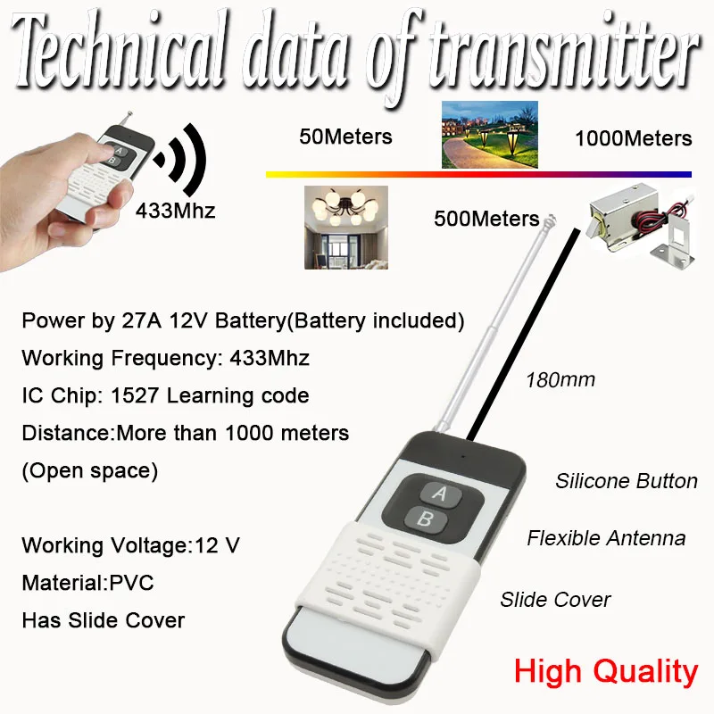 (1 + 3 zestaw) 433Mhz pilot DC 12V 1CH moduł odbiornika bezprzewodowy przełącznik 1000m zakres DC 6V 24V 30V przekaźnik na zamek elektroniczny