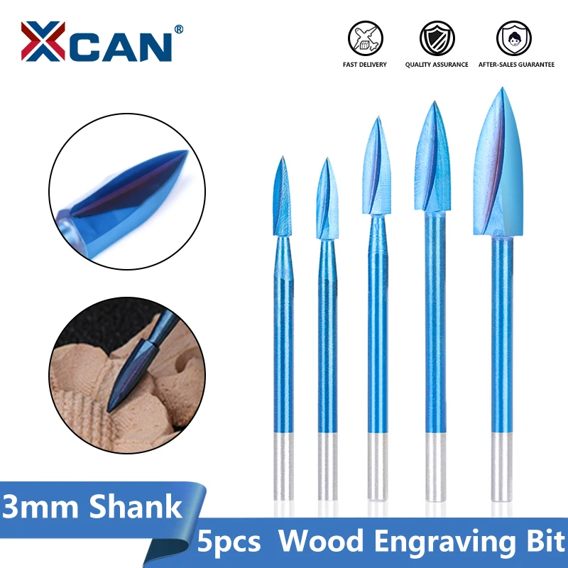 XCAN Wood Engraving Drill Bit 5PCS Steel Solid Carbide Grinding Burr Set For Drilling Carving Engraving Bit  Woodworking Tool