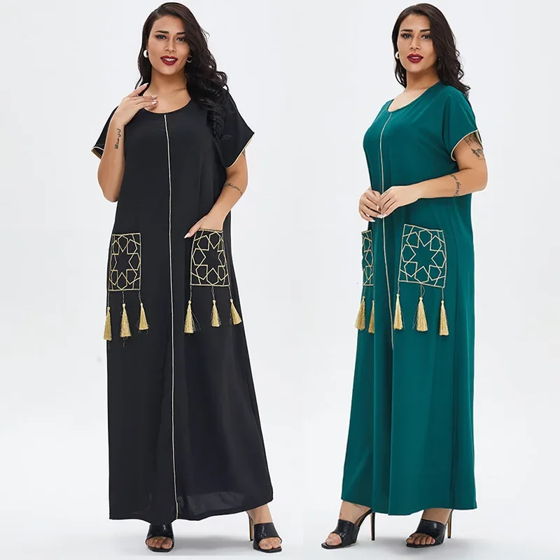 Women's Abayas with Free Shipping Elegant Muslim Style Women's Maxi Dress for Summer with Short Sleeves and Long Skirt