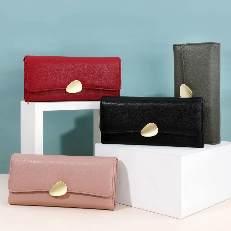 Fashion Design Classic Women Wallet Lychee Pattern Three Fold Purse Ladies Handbag Long PU Leather Card Holder Money Bag Female