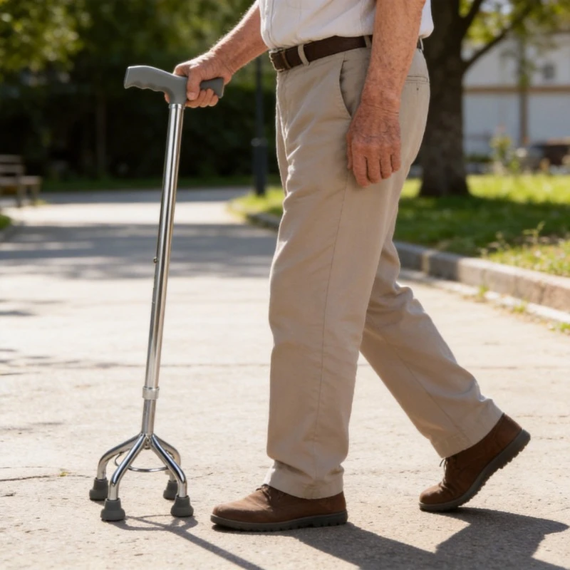 Carbon Steel Walkers for Elderly Single-Leg Walking Stick Elderly Four-Foot Crutches Non-Slip Height Adjustable Portable Cane