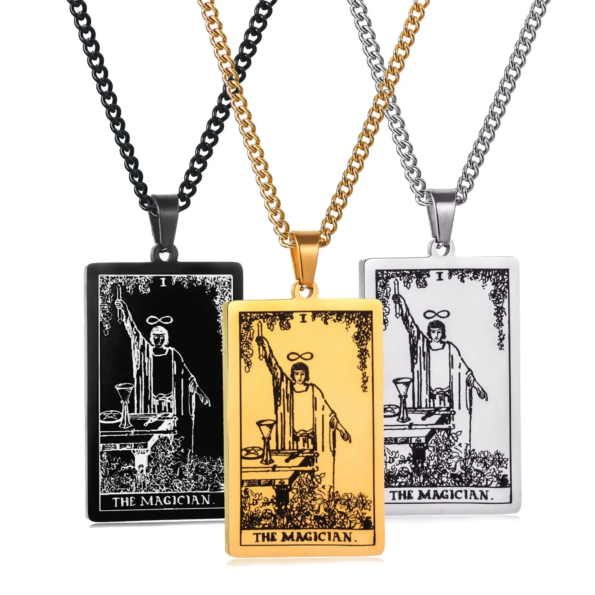 Tarot Card Rider Waite Pendant Laser Engraved Astrology Divination Magic Amulet Stainless Steel Jewelry Necklaces for Women Mens