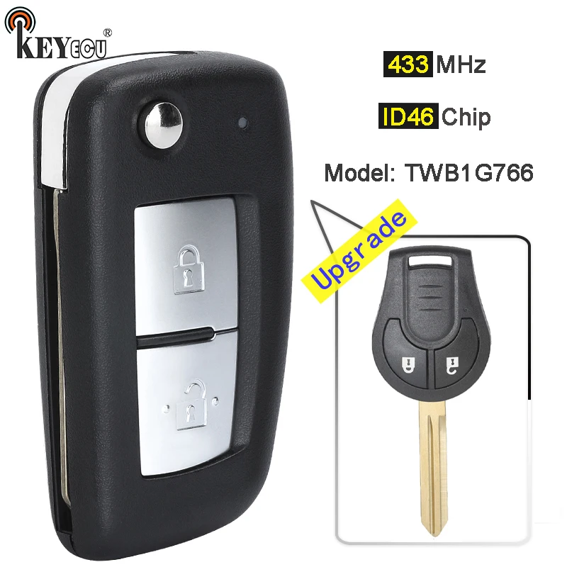 

KEYECU 433MHz PCF7961A / ID46 Chip Model: TWB1G766 Upgraded Flip Remote Key Fob for Nissan Micra Note 2014 2015 2016 2017