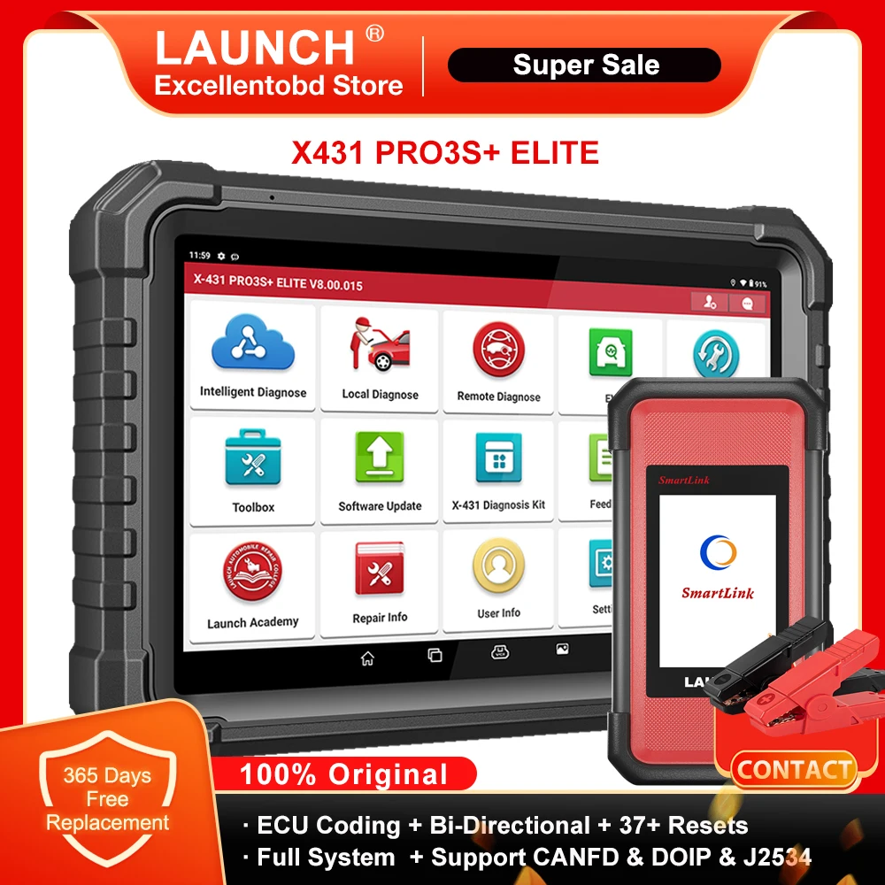 

LAUNCH X431 PRO3S+ ELITE Smartlink C V2.0 Car Diagnostic Tools J2534 CANFD DOIP Full System Auto OBD OBD2 Scanner 2 Years Free