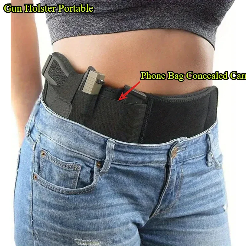 2026 Tactical Gun Holster Waist Band Belt Outdoor Hunting Fitness Concealed Carry Phone Bag Portable Hidden Belly Defense Use