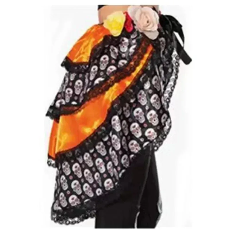 Halloween Skeleton Sugar Skull Flower Tutu Irregular Skirt Day of The Dead Ghost Bride Zombie Vampire Cosplay Costume72b