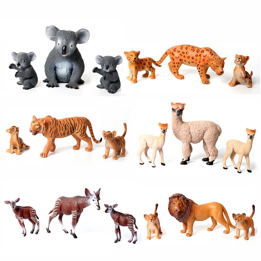 

Realistic Jungle Animals Figure Playset Okapi,Koala,Lion,Tiger,Leopard,Alpaca Figurines with Cub Cake Toppers Christmas Gifts