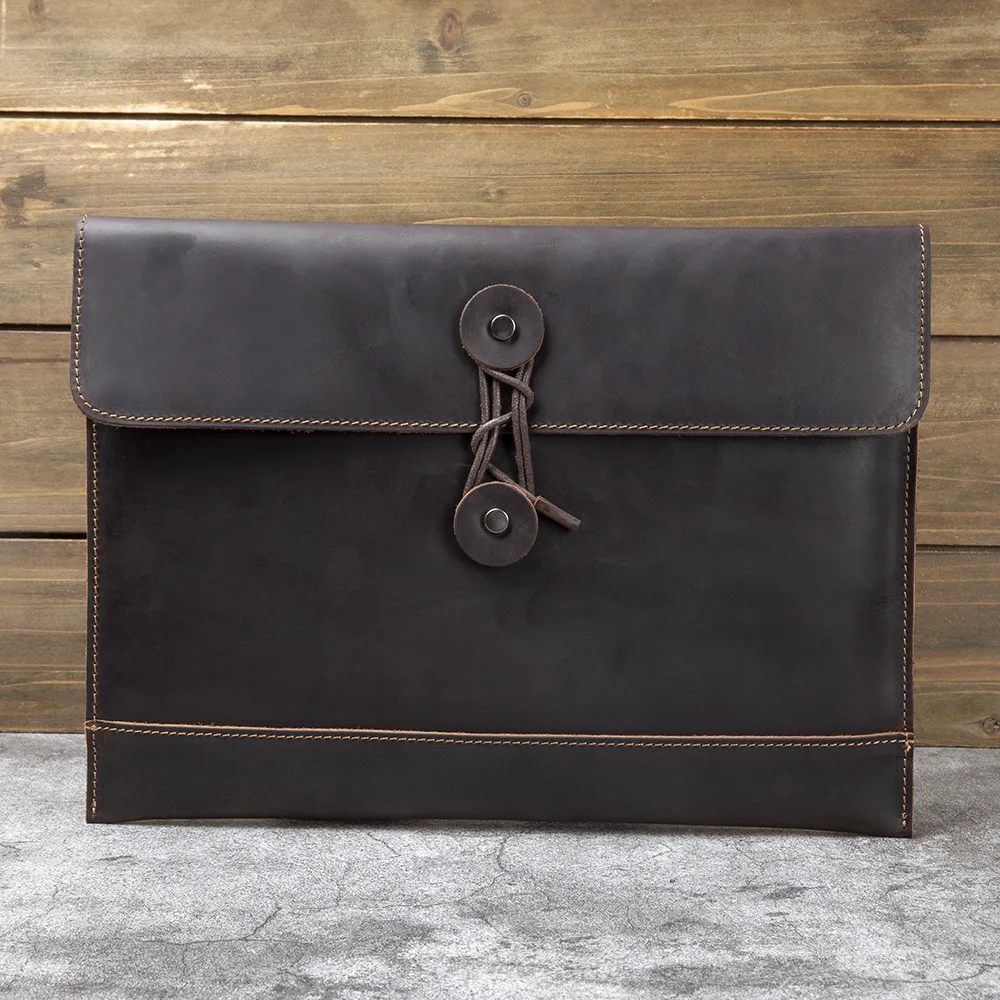 Top-grain cowhide bag, genuine leather file bag, 13-inch computer bag, business men's envelope, hand-held handbag