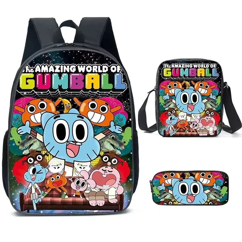 The Amazing World of Gumball Anime 3Pcs/Set Backpack Student School Shoulder Bag Kid Cute Travel Backpack Children Birthday Gift