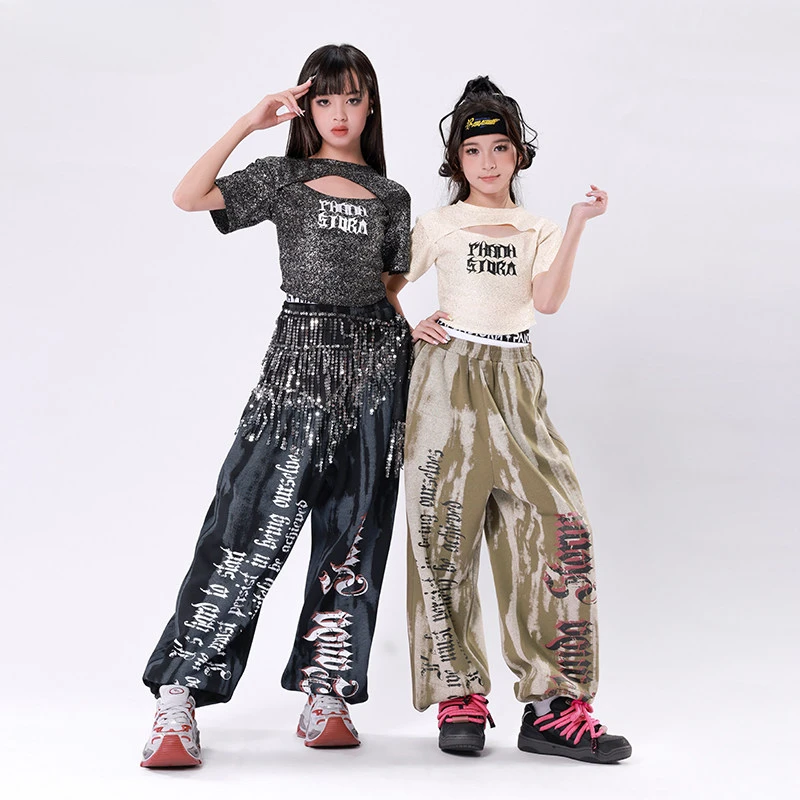 Ropa de baile de Jazz a la moda para niñas, camisetas cortas, pantalones informales, nuevo traje de actuación de Hip Hop, ropa de calle, disfraces geniales de Jazz