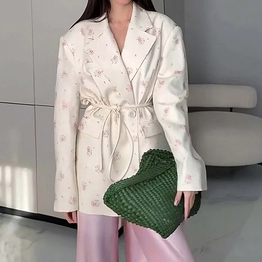 سترة نسائية عصرية فضفاضة مصممة مع حزام الخصر وياقة طية صدر السترة وصلت حديثًا للخريف من أوروبا وأمريكا