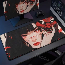 Anime Mask Girl Gaming Mousepad Gamer Professional Keyboard Desk Mats Oni Devil Lock Edge Mouse Pad XXL HD Print Non-slip Carpet