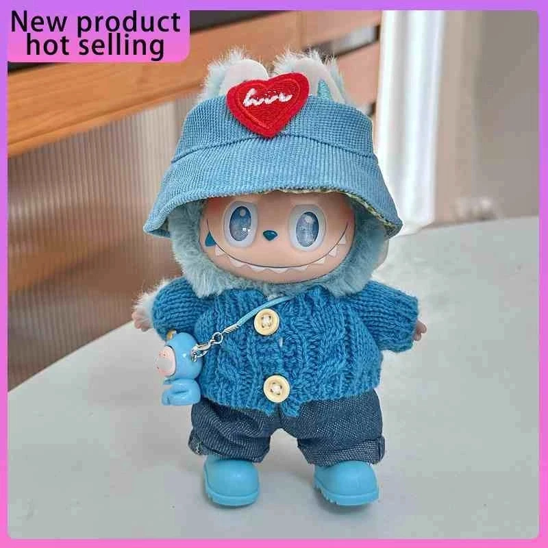 

Подходит для Labubu15-17 см, первый второй универсальный тканевый свитер третьего поколения, одежда для кукол, шляпа рыбака, аксессуары