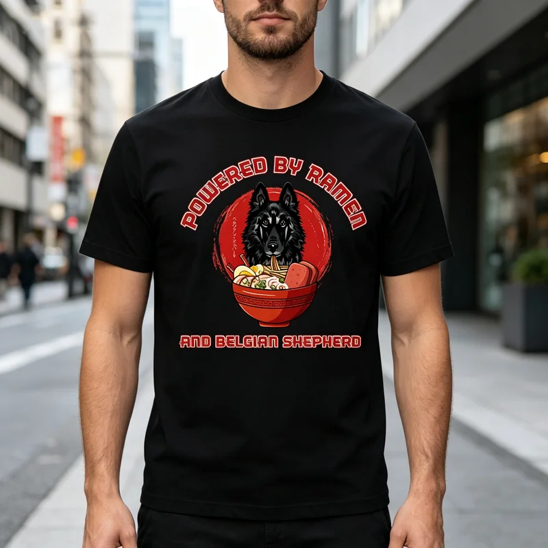 Vintage Belgian Shepherd Ramen Tee Cute Dog Ramen Print Men Women Cotton Short Sleeve Trendy Streetwear Gift For Dog And Food