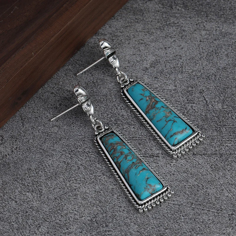 Vintage Bohemian Turquoise Drop Dangle Earrings Western Style Jewelry For Women Girls