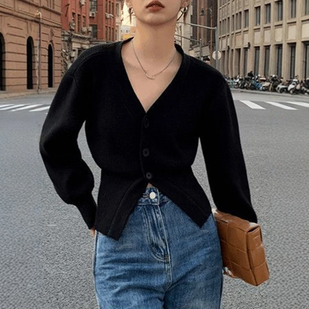 

UNIKTEE Women's Solid Color Cardigan V-Neck Long Sleeve Casual Fashion Autumn Winter Single Breasted Top for Women