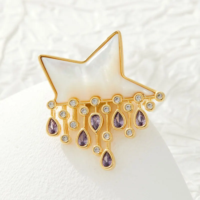 

Natural Pearl Shell Star Raindrop Brooch Stylish Corsage Exquisite Versatile Pin