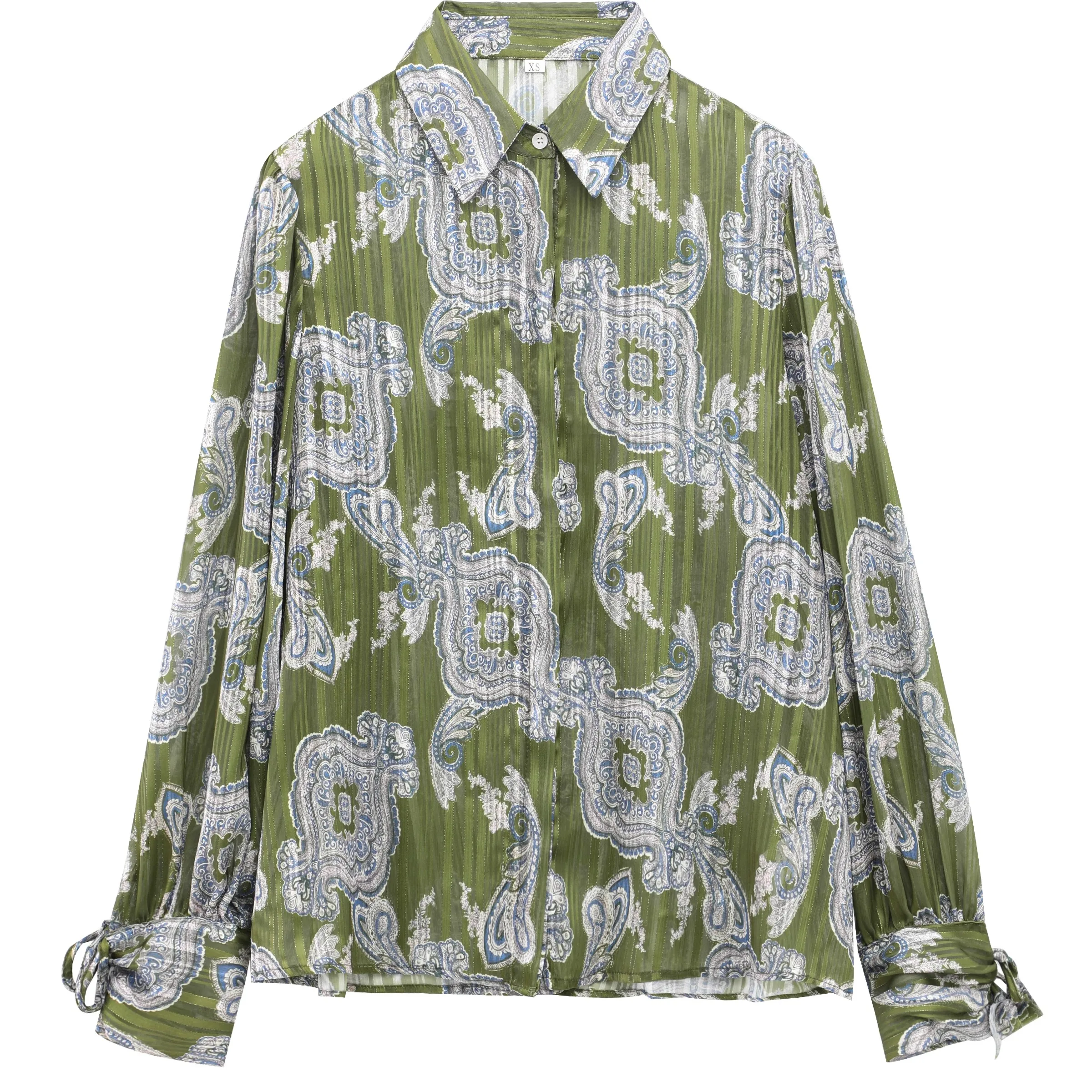 JNLEAOG Autunno delle nuove donne Casual Sle Metal Color Line Stampa irt Loose Fit Poliestere Lungo Sve Stampa floreale Button down