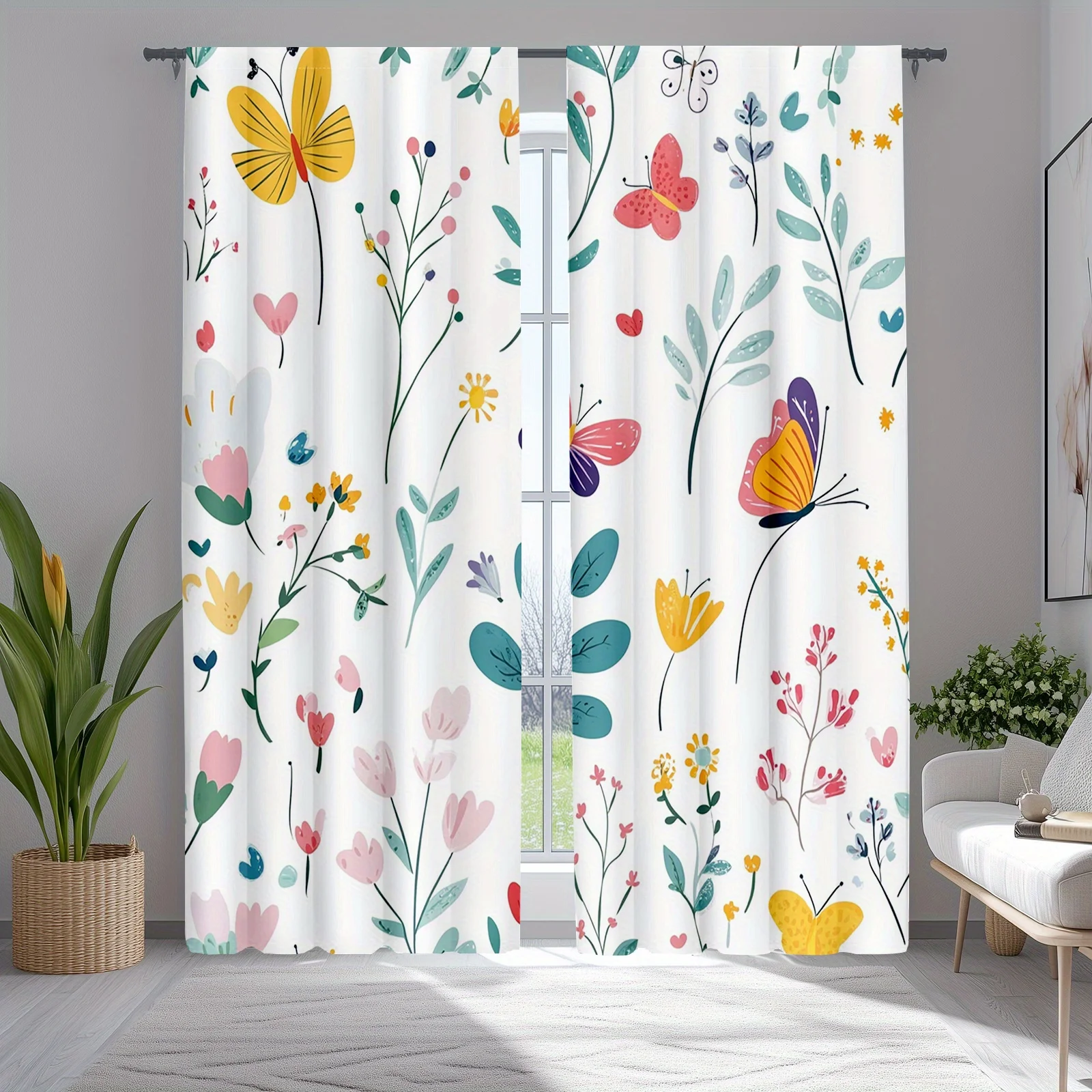 قطعتان من ستائر المعزولة الحرارية على الطراز التقليدي، 100% بوليستر، أبدية شبه شفافة، قابلة للغسل في الغسالة، معلقة جيب قضيب، 100