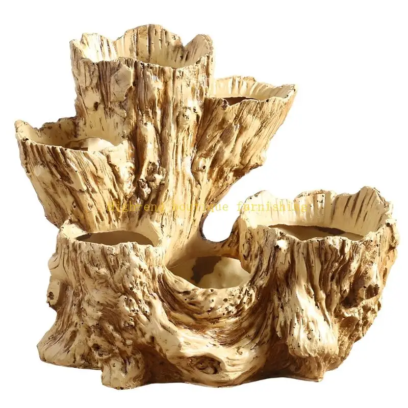 L9NB Faux Tree Root Resin Pot for Tabletop Use, Open Pocket Holder for Desk, Coffee Table, Windowsill, and Small Indoor Growing