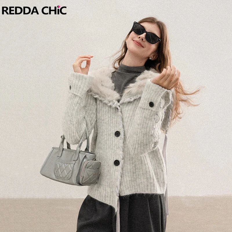 

REDDACHiC плетеный женский кардиган с лентой, свитер на пуговицах с матросским воротником, массивный вязаный джемпер, топ для отдыха, модная осенняя верхняя одежда