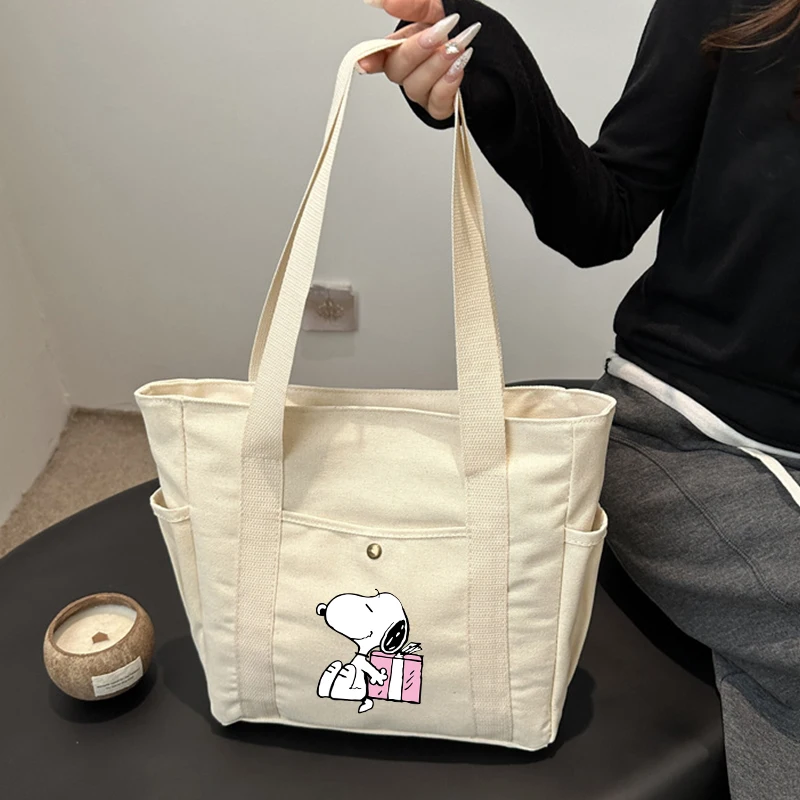 

Новая большая вместительная холщовая сумка с рисунком аниме «Снупи», кавайная дорожная сумка, универсальные сумки на плечо, винтажная повседневная сумка для мамы, подарок