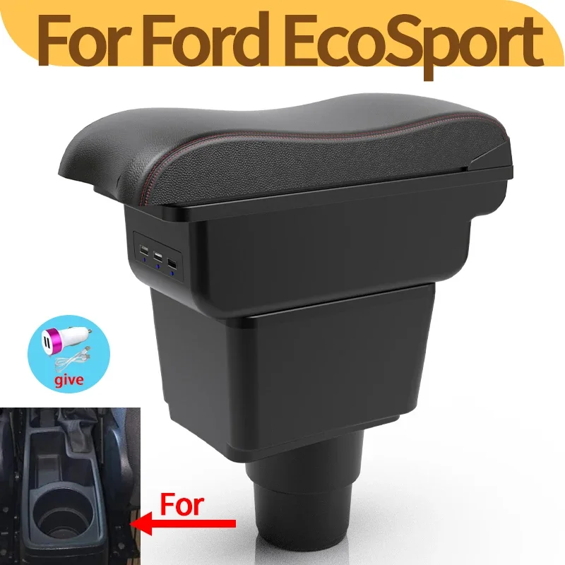 For Ford EcoSport armrest car interior modification curved double-layer storage center console 2018-2021 black interior accessor