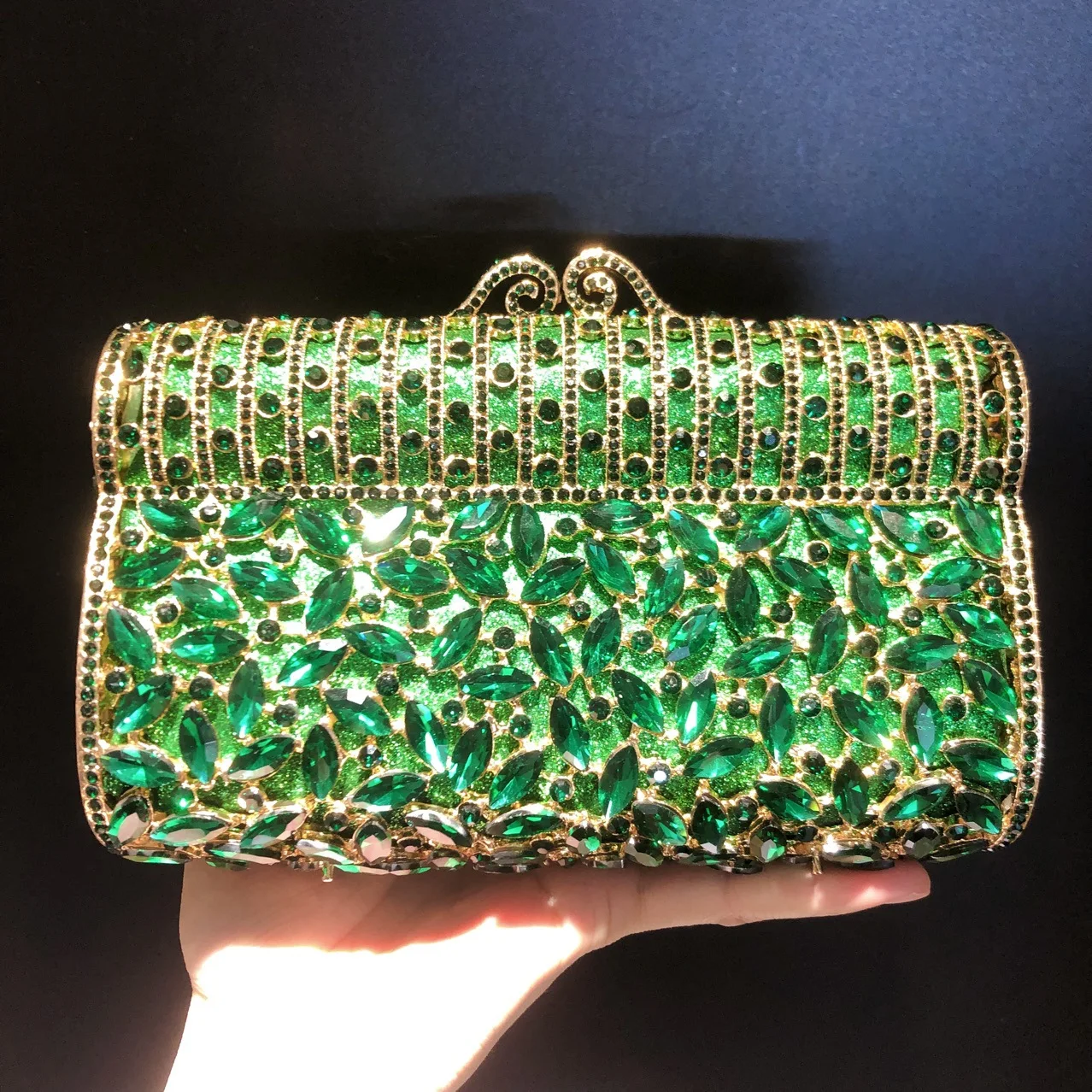 

Mermaid handmade diamond-encrusted evening bag foreign trade empty metal hard box full of diamonds hand bag for women Stone Clut