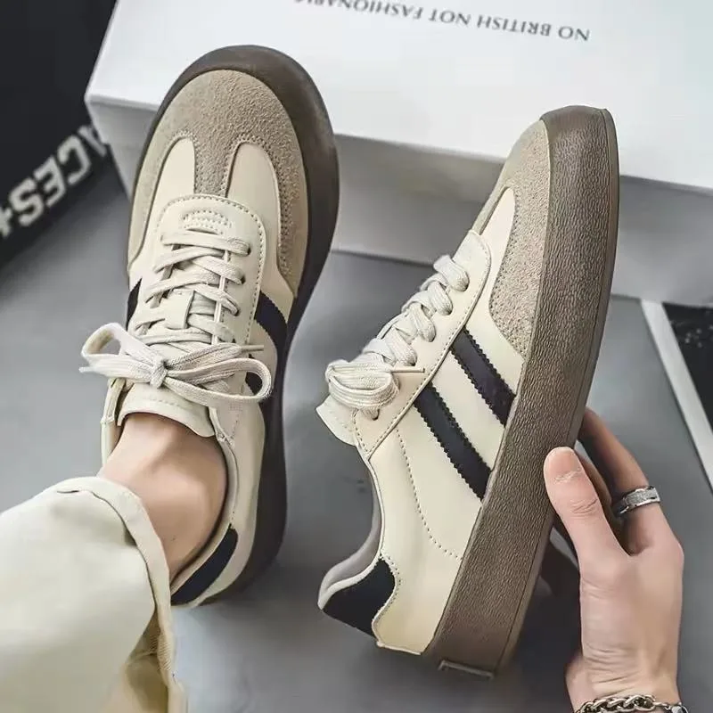 2026 Men PU Leather Casual Shoes Skateboard Flats Shoes Trendy Breathable Round Toe Mne Walking Jogging Sneakers Tenis Masculino