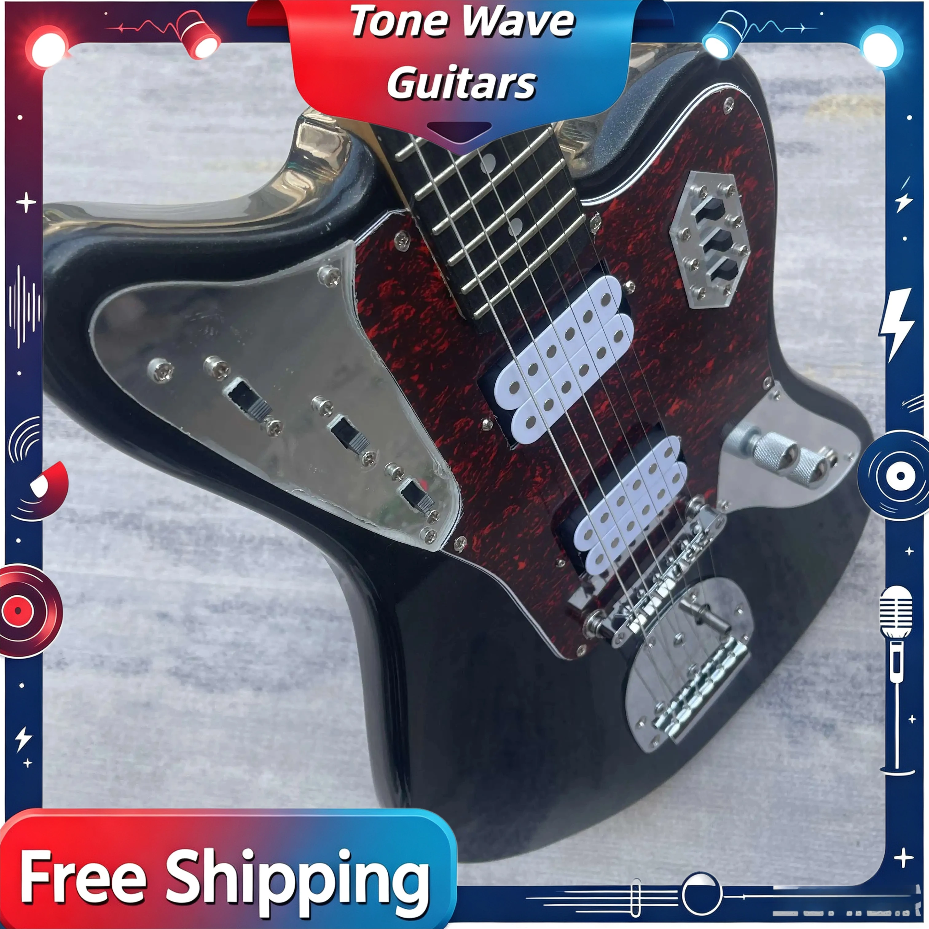 New JG Black Electric Guitar Dual Humbucker Pickup Tortoise Shell Pickguard Offset Body Indie Rock Guitar Delivery Included