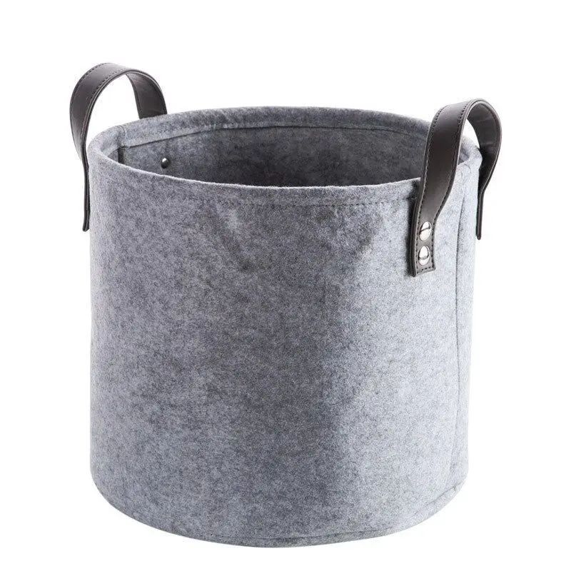 

Felt Storage Baskets Organizer Bucket with Leather Handles for Laundry Hamper Toys Storage Clothes Container Living Room,BedRoom